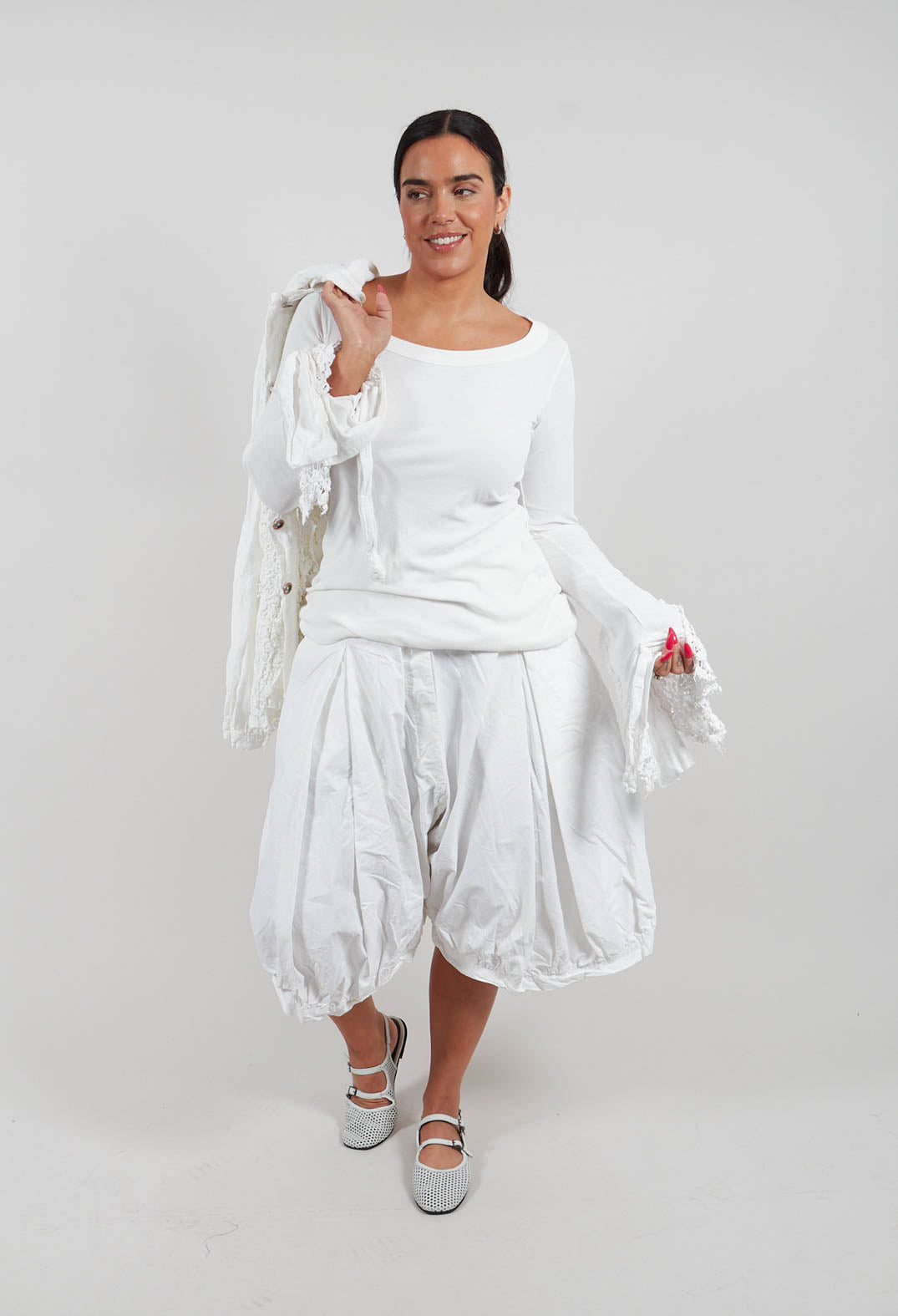 Top with Lace Cuffs in Seafoam Fog - 2180502