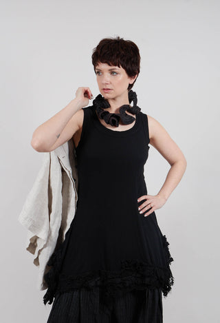 Sleeveless Top with Lace Hem in Black Gloss - 2180813