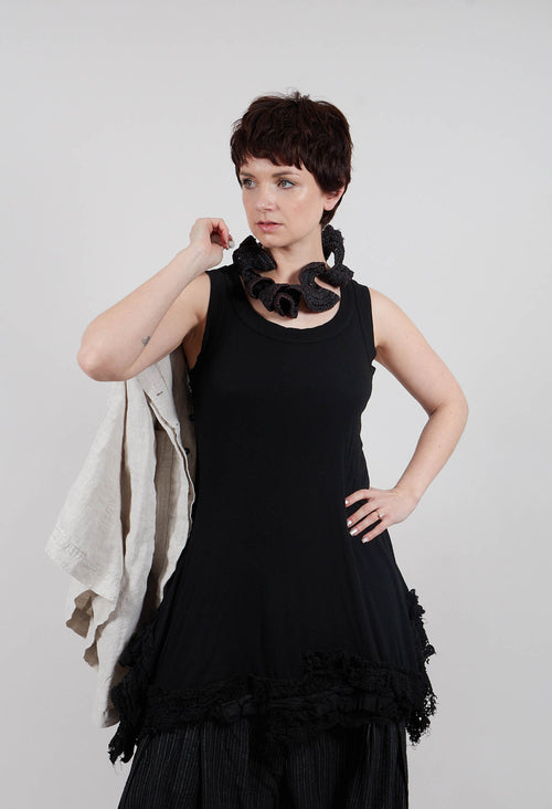 Sleeveless Top with Lace Hem in Black Gloss - 2180813