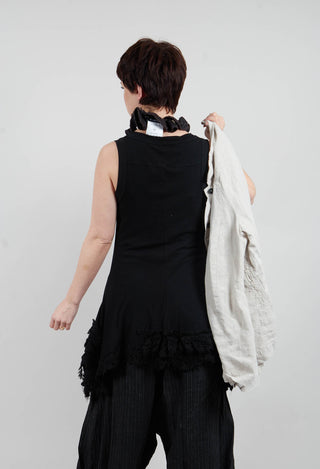 Sleeveless Top with Lace Hem in Black Gloss - 2180813