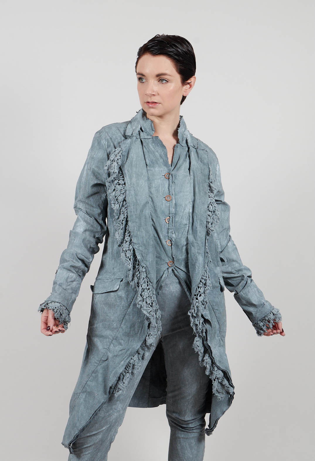 Coat with Lace Detail in Seaweed Fog - 2241205
