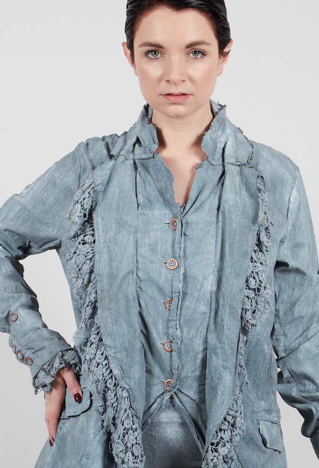 Coat with Lace Detail in Seaweed Fog - 2241205