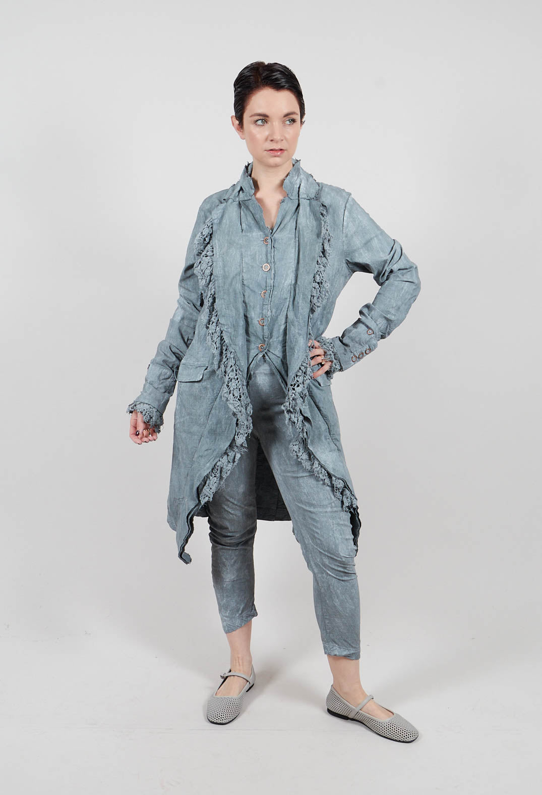 Coat with Lace Detail in Seaweed Fog - 2241205