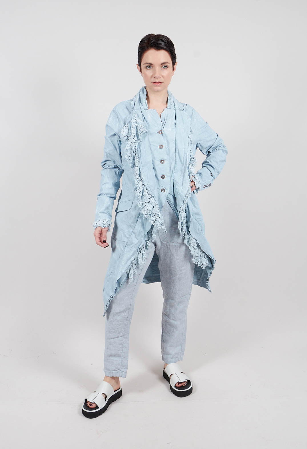Coat with Lace Detail in Sky Fog -2241205