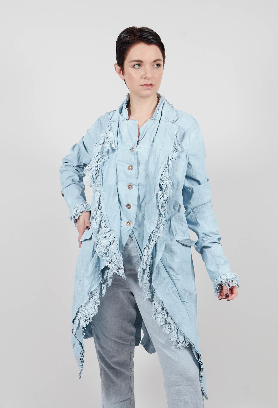 Coat with Lace Detail in Sky Fog -2241205