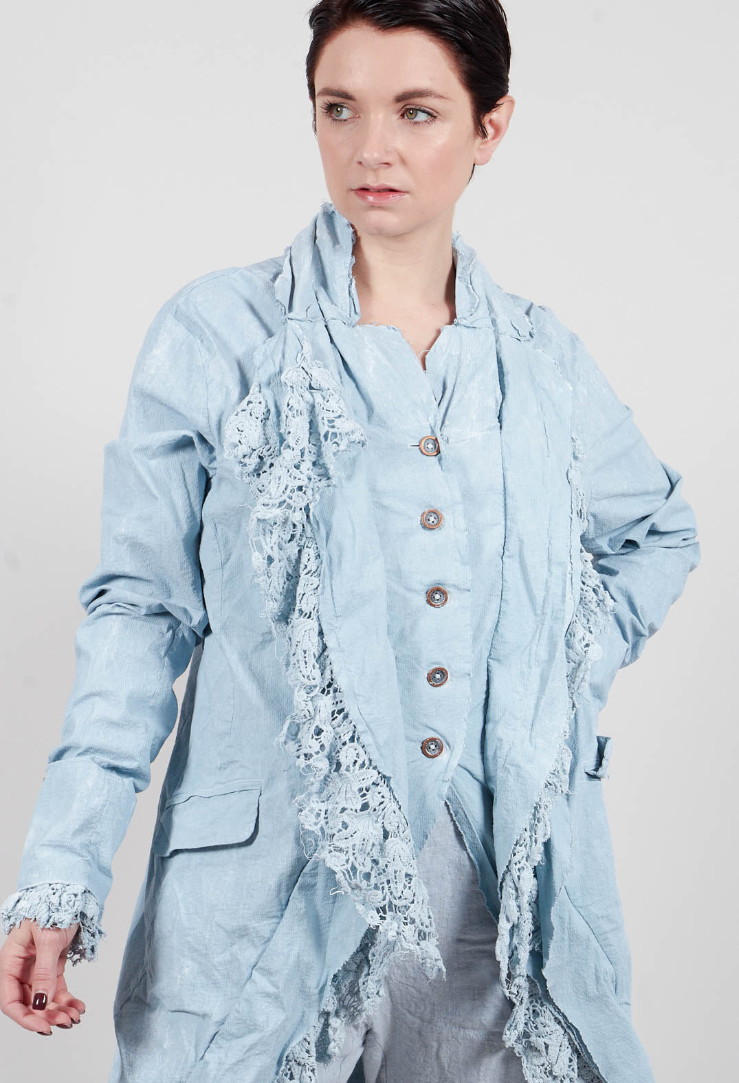 Coat with Lace Detail in Sky Fog -2241205