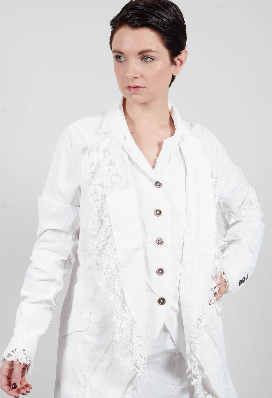 Coat with Lace Detail in Seafoam Fog - 2241205
