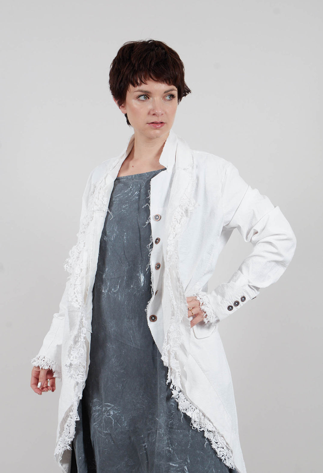 Coat with Lace Detail in Seafoam Fog - 2241205