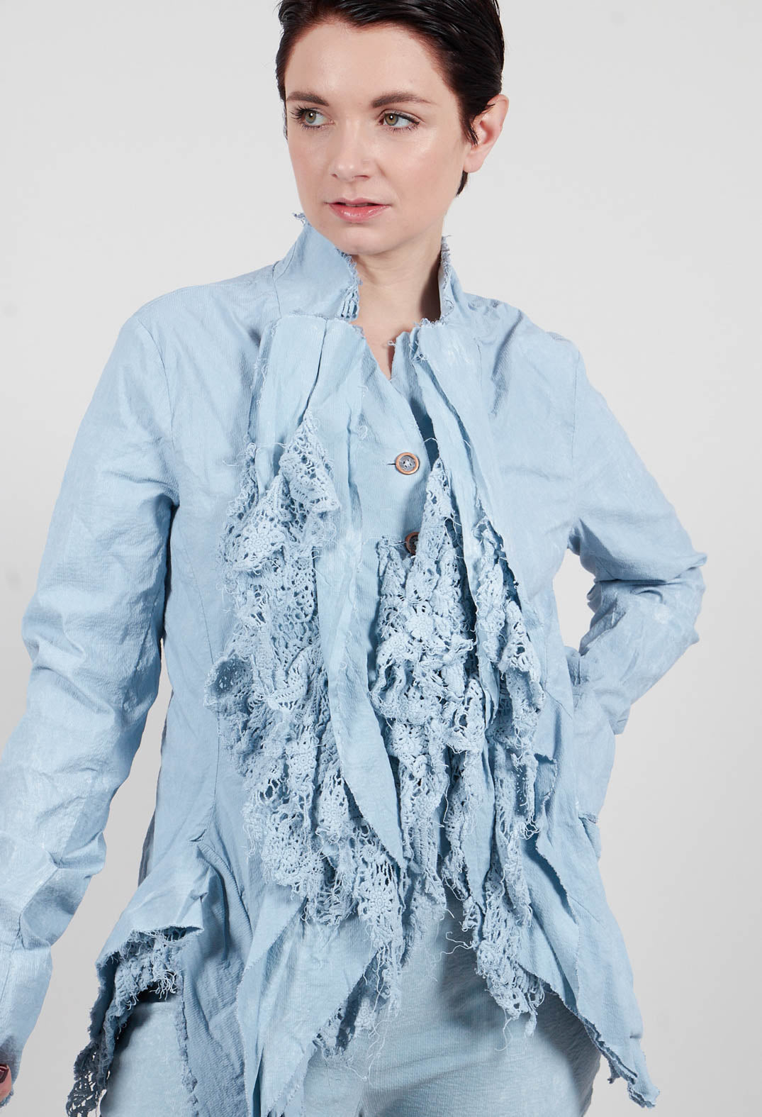 Jacket with Lace Ruffles in Sky Fog - 2241115