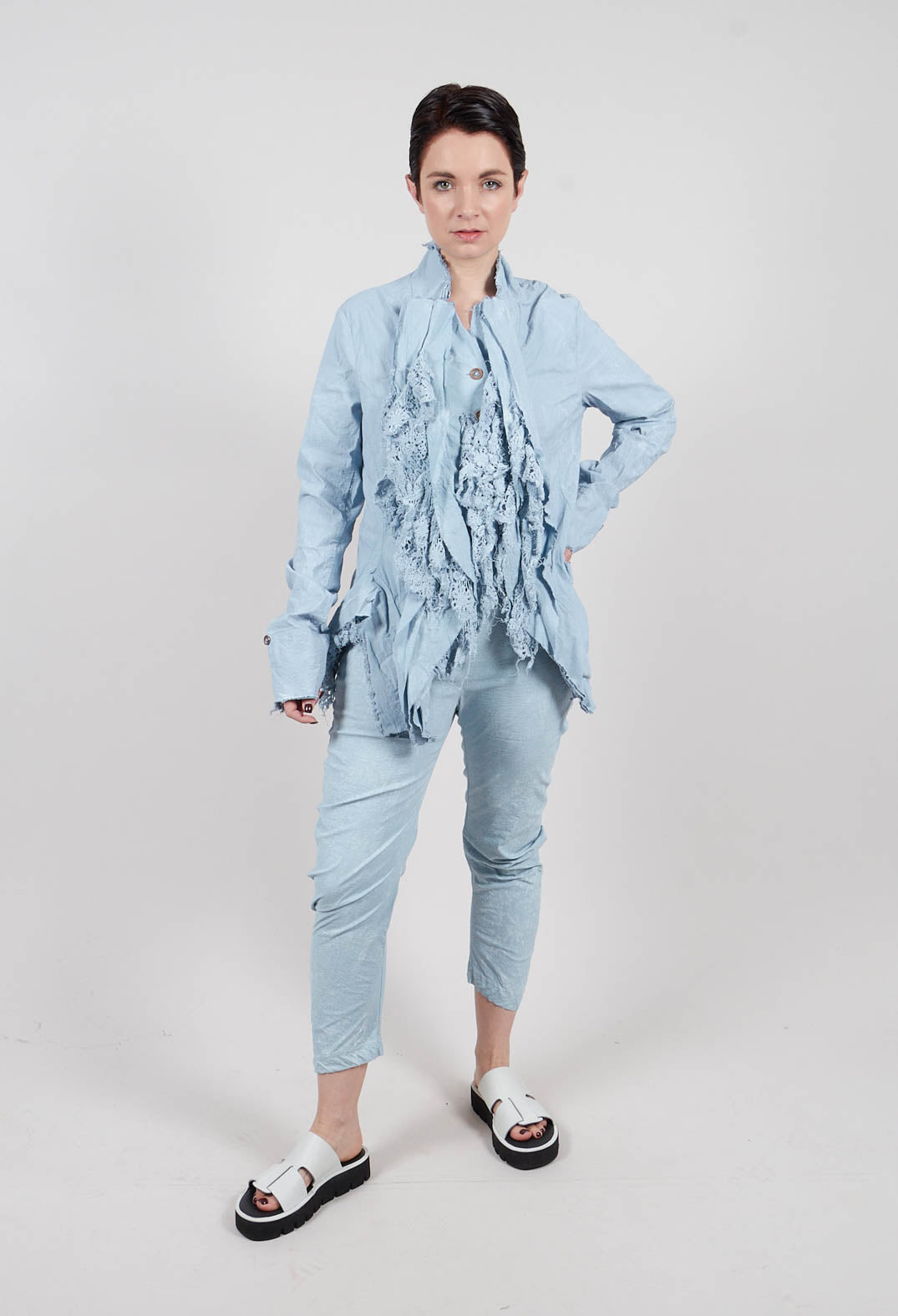 Jacket with Lace Ruffles in Sky Fog - 2241115
