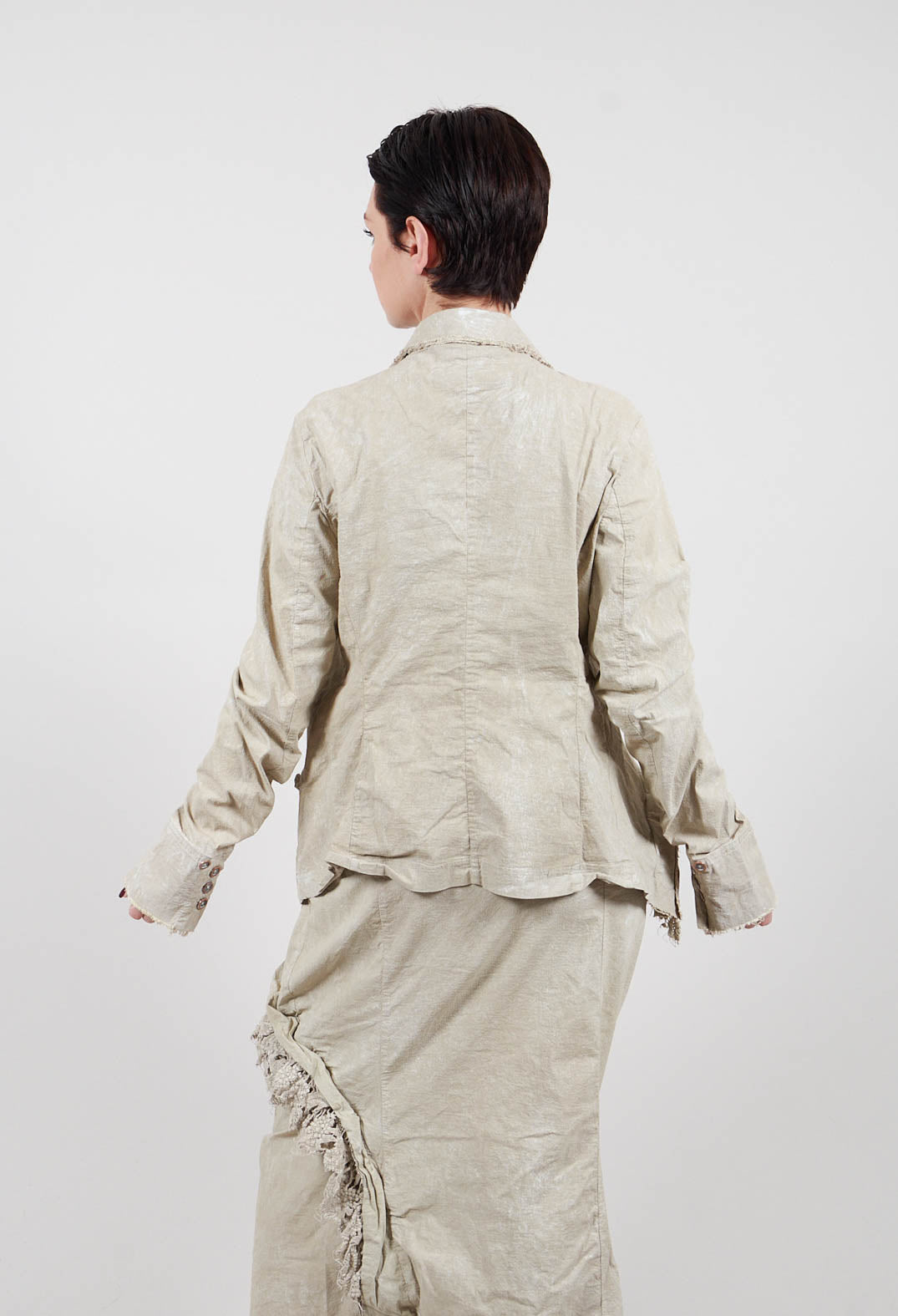 Jacket with Lace Ruffles in Linen Fog - 2241115