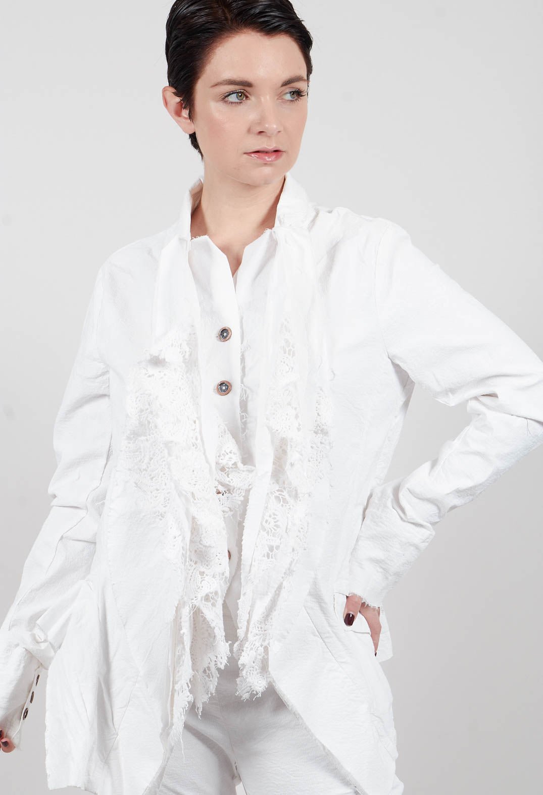 Jacket with Lace Ruffles in Seafoam Fog - 2241115