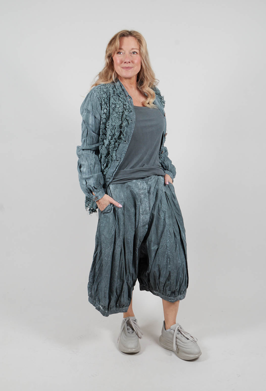 Wide Leg Trousers in Seaweed Fog - 2260107