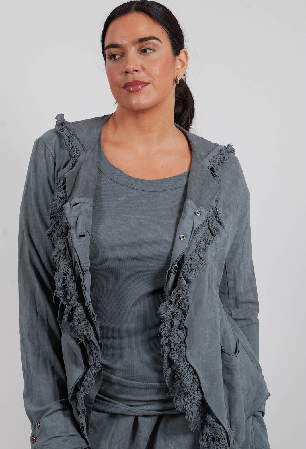 Lace Trim Jacket in Seaweed Fog - 2281102