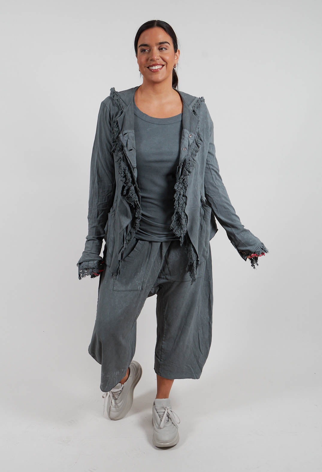 Lace Trim Jacket in Seaweed Fog - 2281102