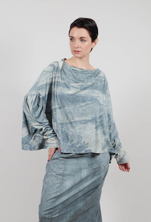 Drapped T-Shirt in Seaweed Print - 2300502