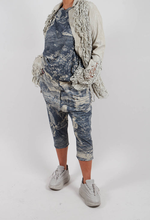 Cropped Trouser in Black Print - 2300108