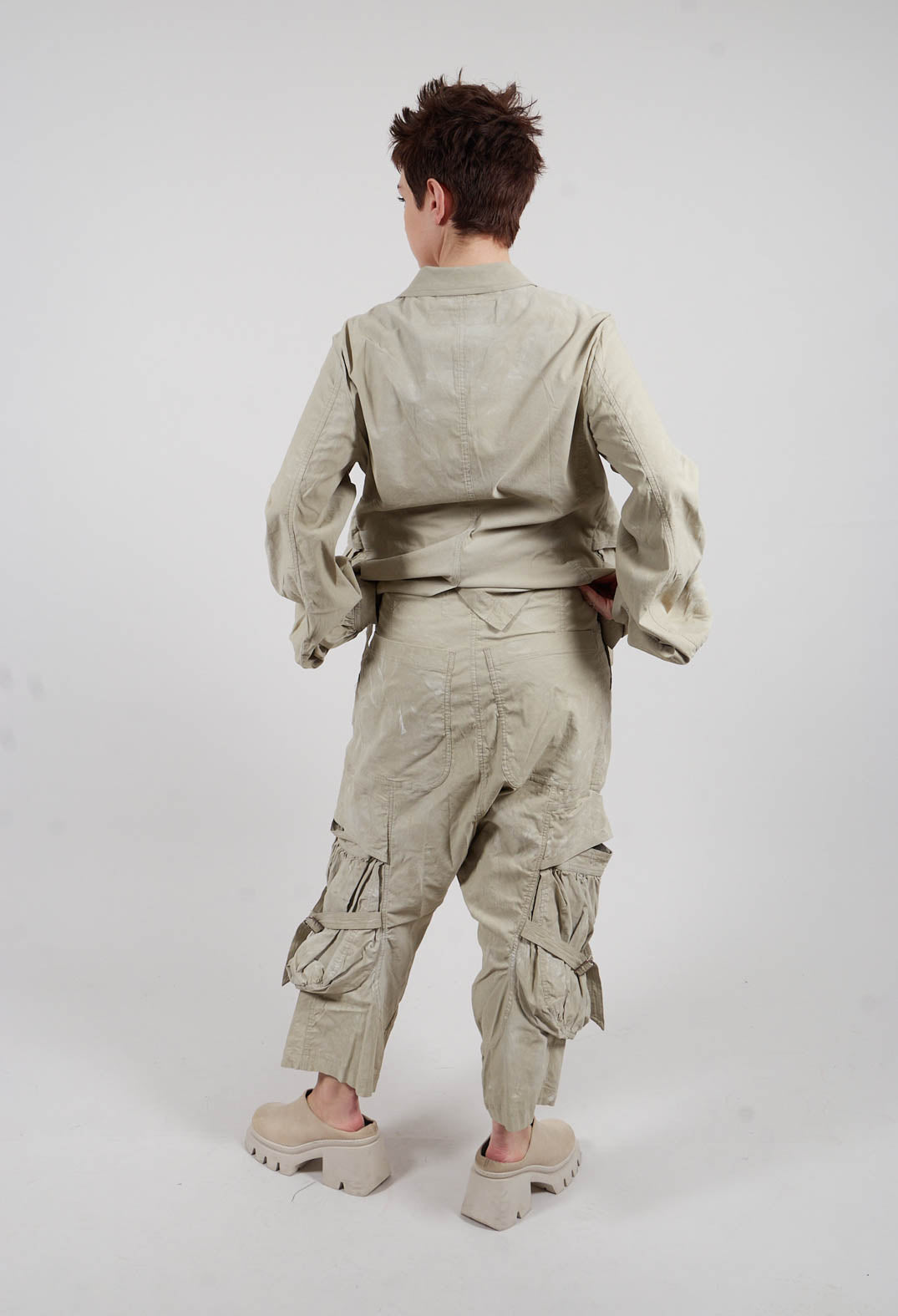 Buckle Strap Trousers in Linen Fog - 2390101