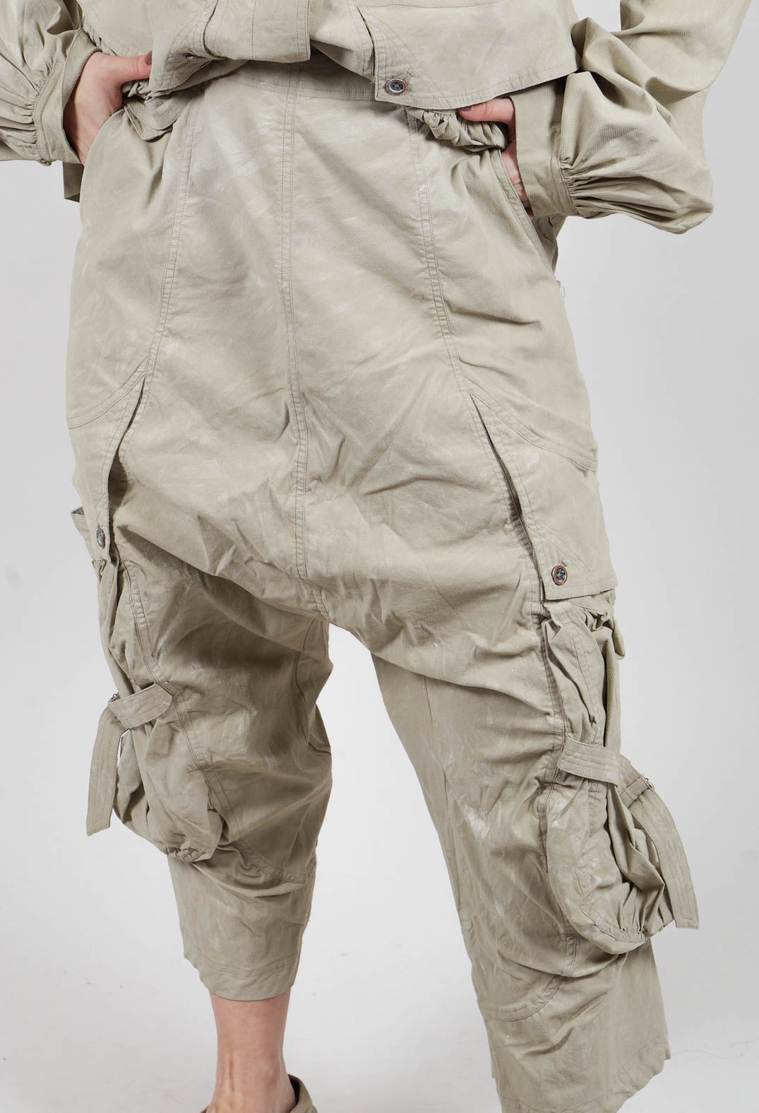 Buckle Strap Trousers in Linen Fog - 2390101