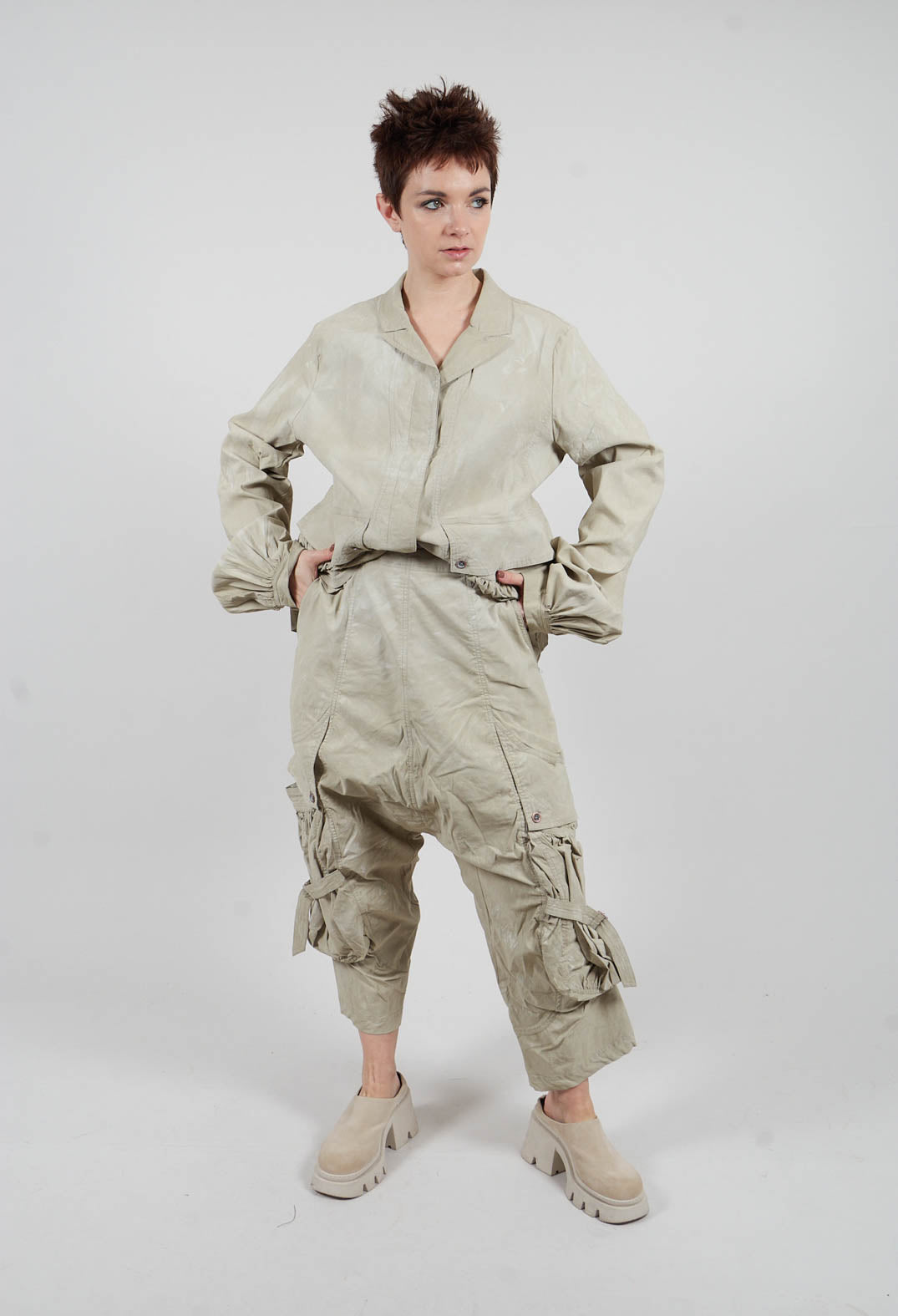 Buckle Strap Trousers in Linen Fog - 2390101