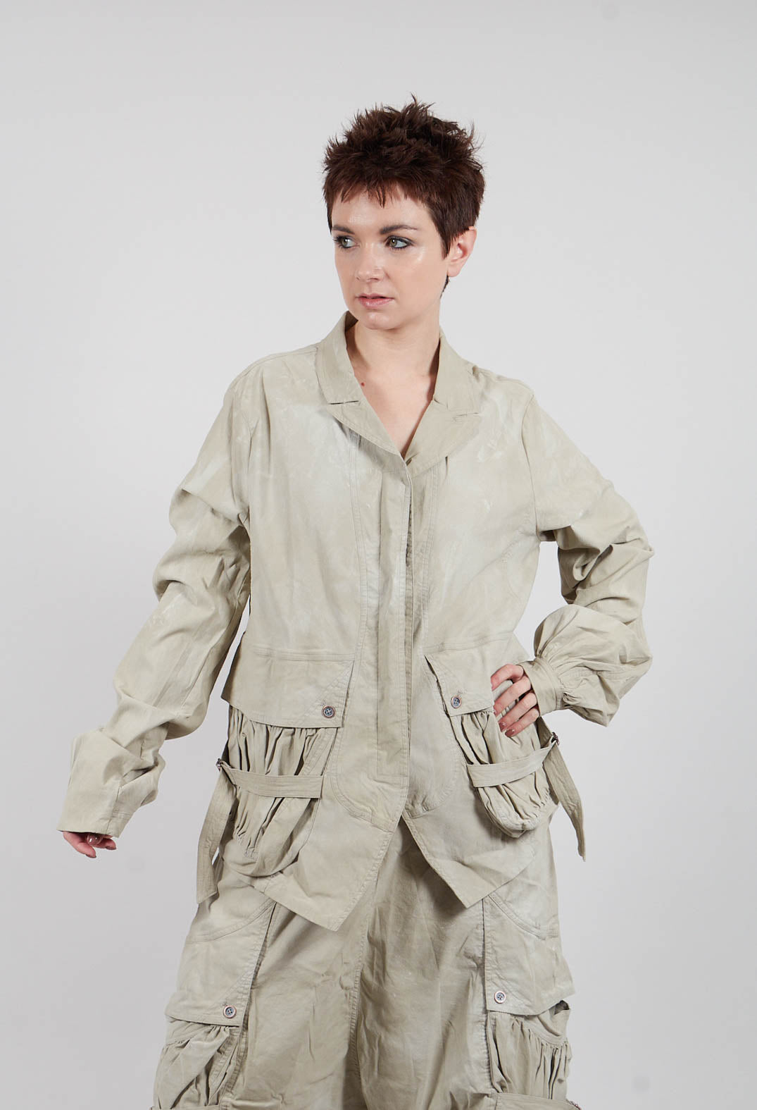 Balloon Cuff Jacket in Linen Fog - 2391106