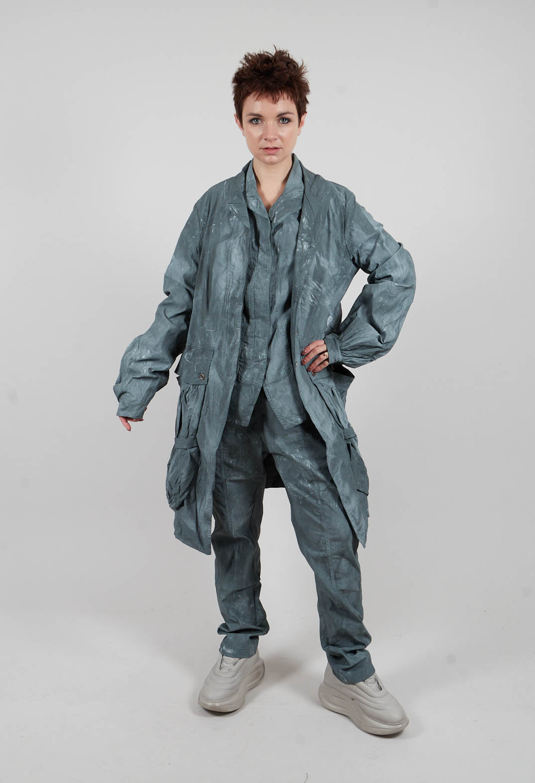 Balloon Cuff Coat in Seaweed Fog - 2391207