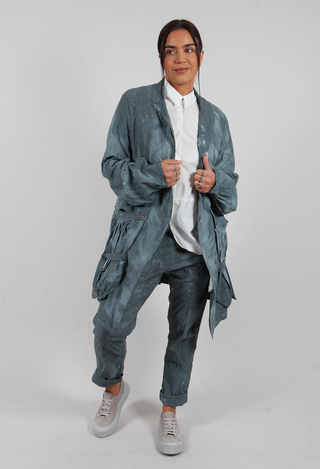 Balloon Cuff Coat in Seaweed Fog - 2391207