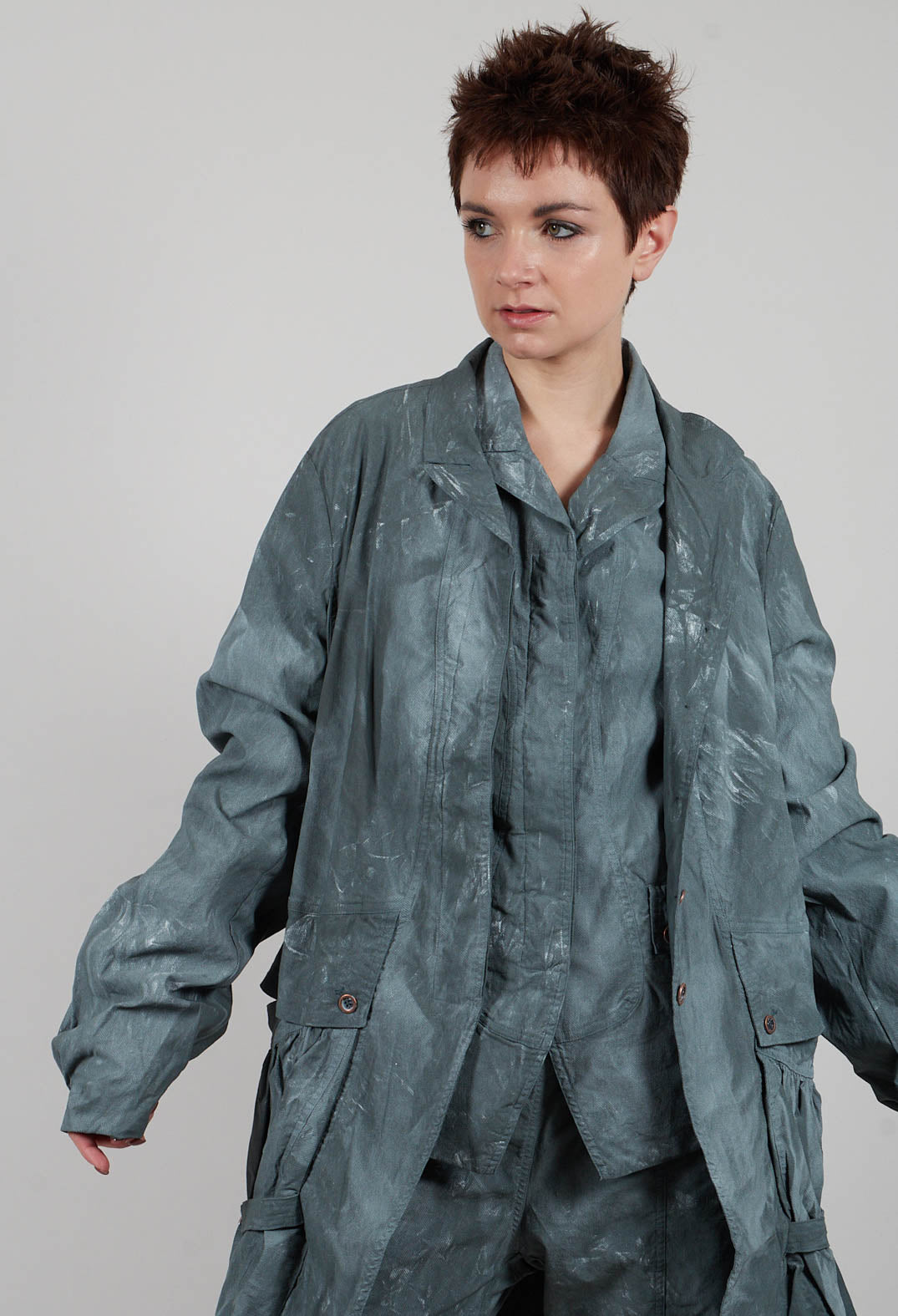 Balloon Cuff Coat in Seaweed Fog - 2391207
