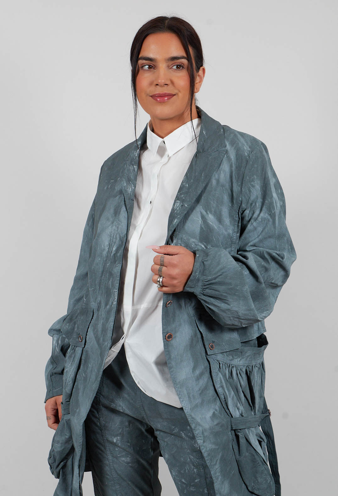 Balloon Cuff Coat in Seaweed Fog - 2391207