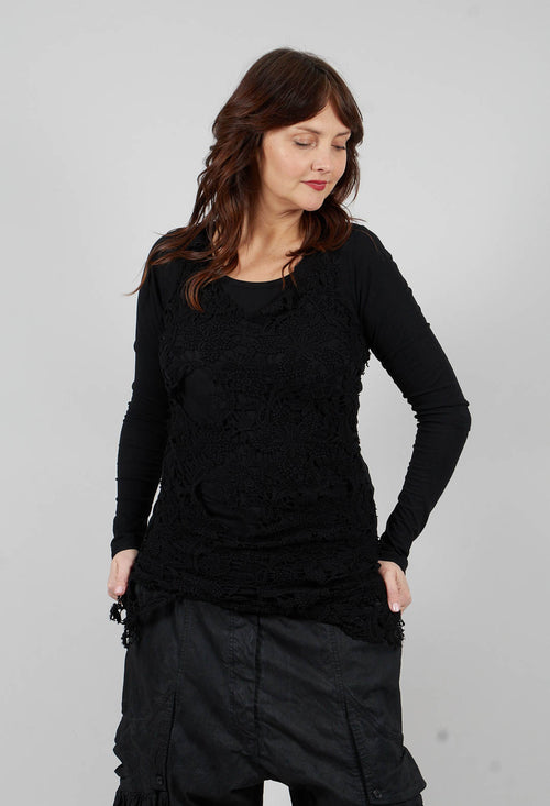 Longline Lace T-Shirt in Black Gloss - 2520518