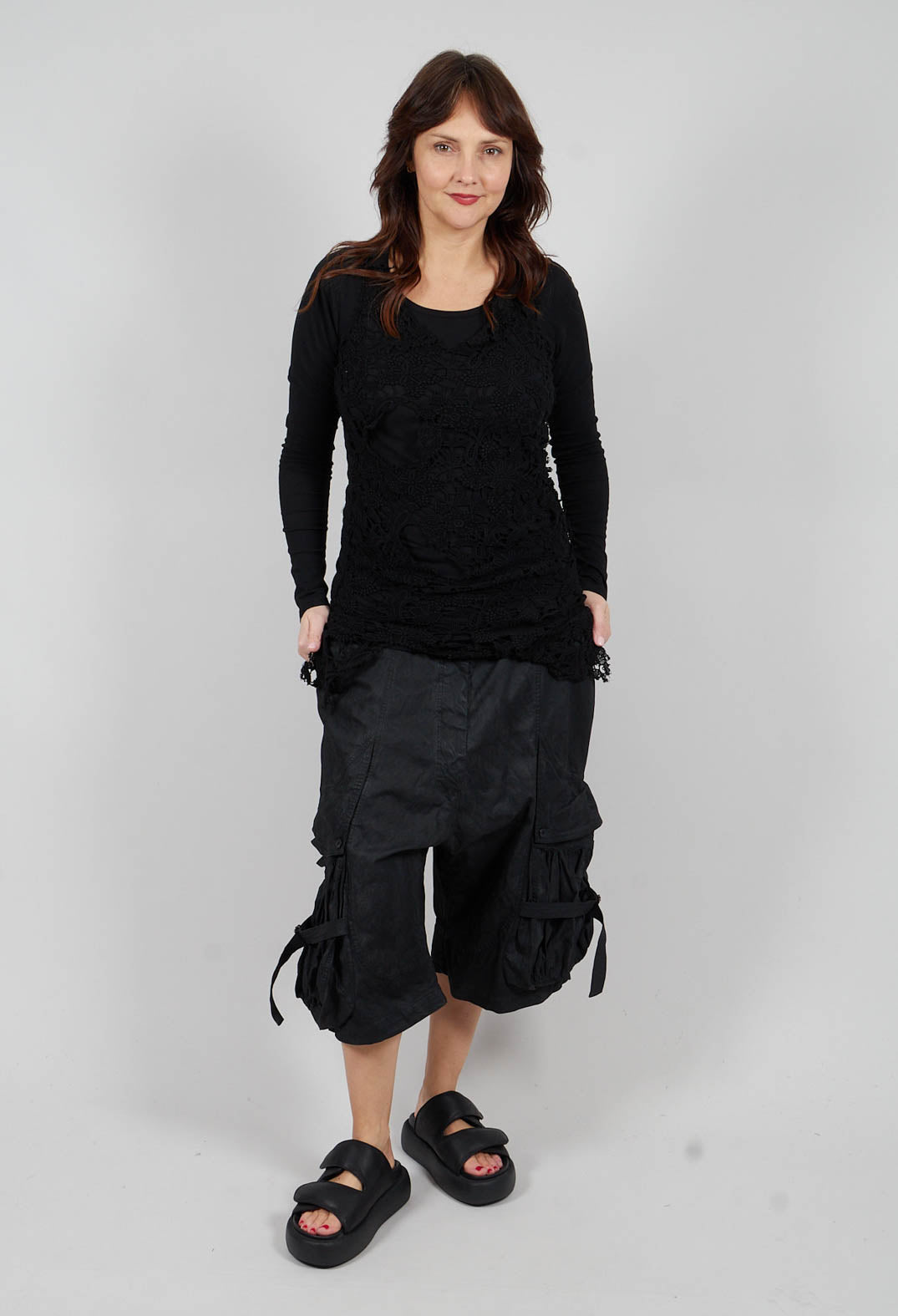 Longline Lace T-Shirt in Black Gloss - 2520518
