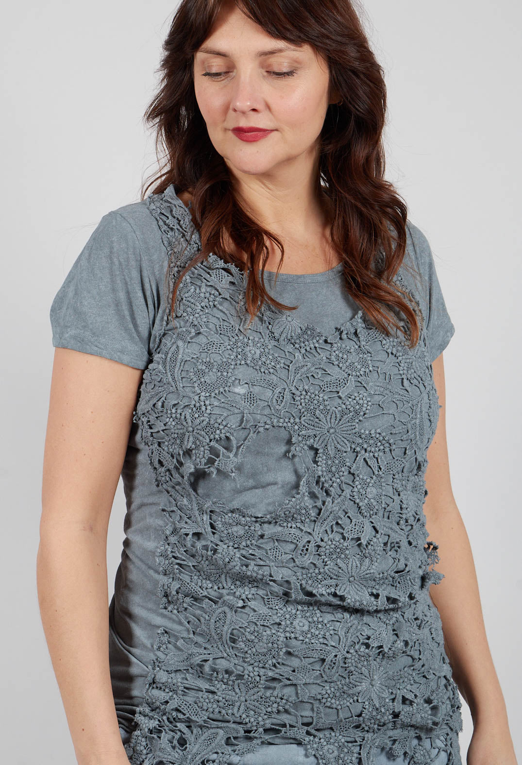 Longline Lace T-Shirt in Seaweed Fog - 2520509