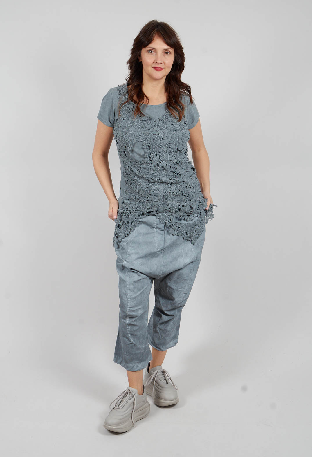 Longline Lace T-Shirt in Seaweed Fog - 2520509