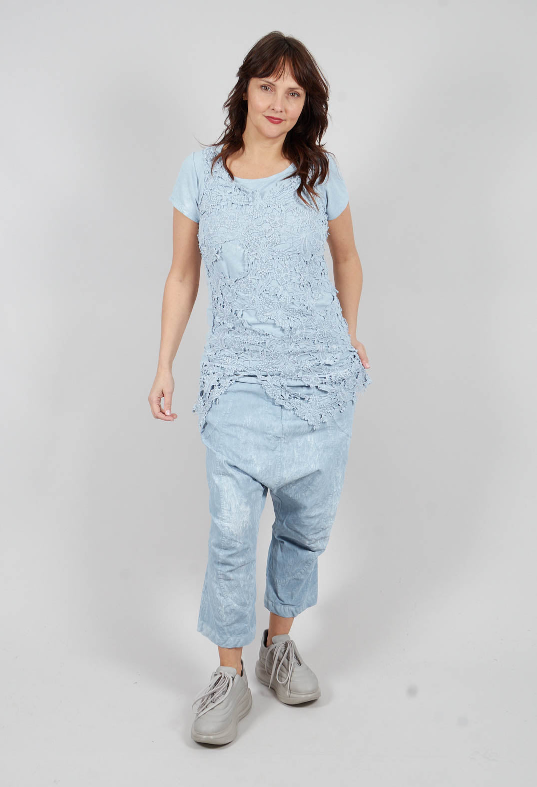 Longline Lace T-Shirt in Sky Fog - 2520509