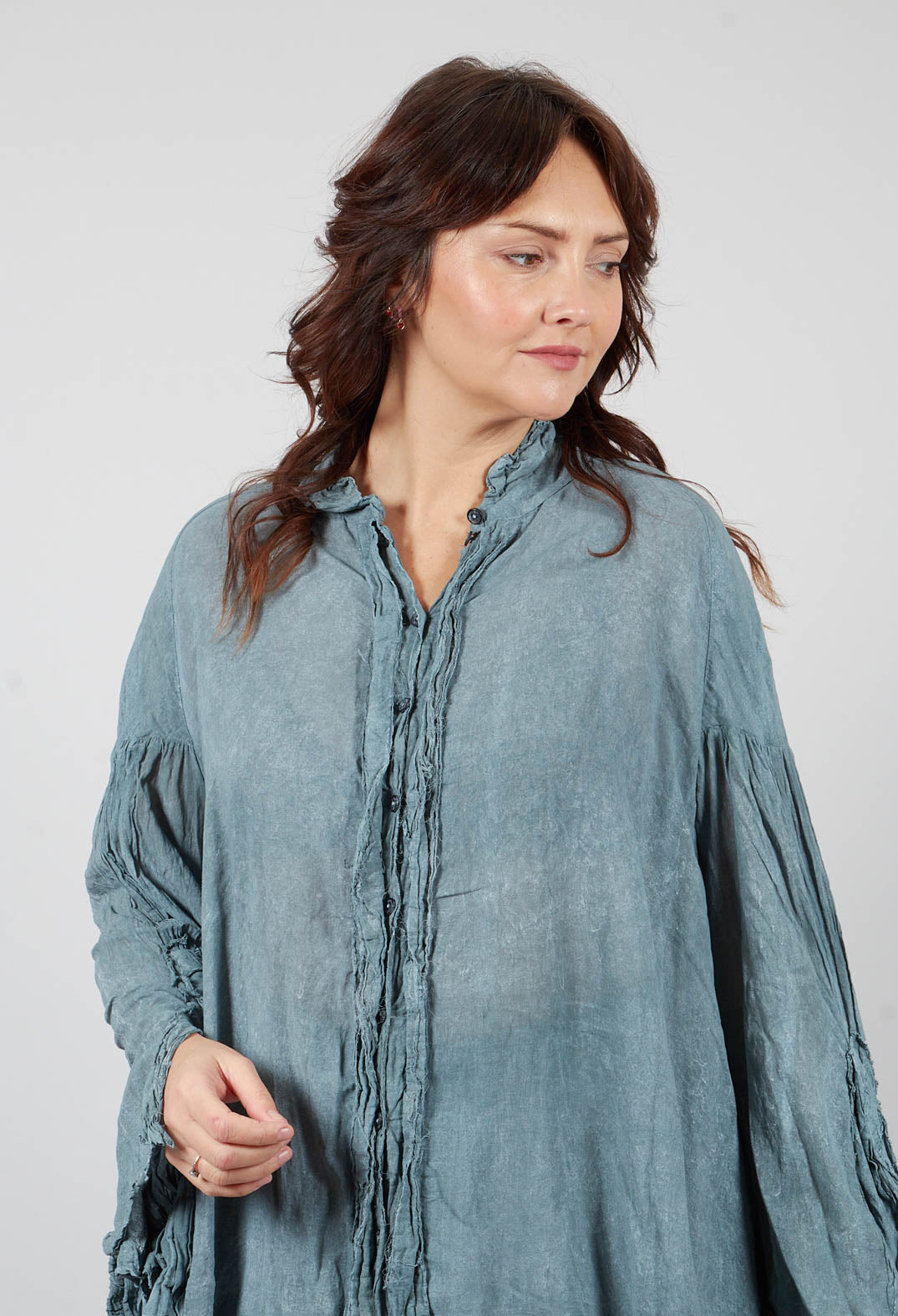 Rundholz Longline Raw Edge Shirt in Seaweed Fog - 2580904