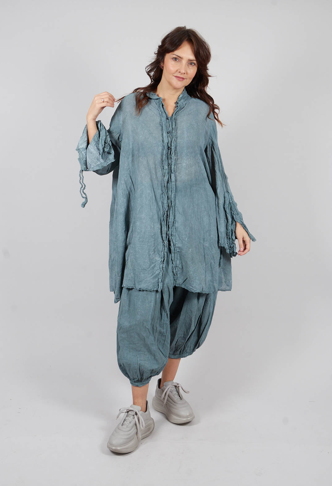 Rundholz Longline Raw Edge Shirt in Seaweed Fog - 2580904
