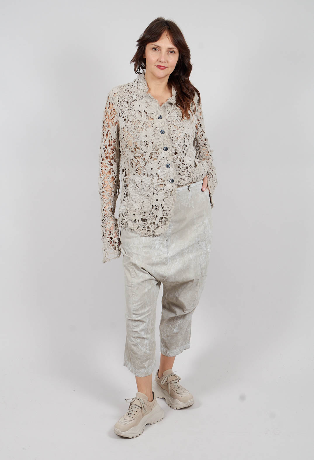 Dropcrotch Trousers in Linen Fog- 2600112