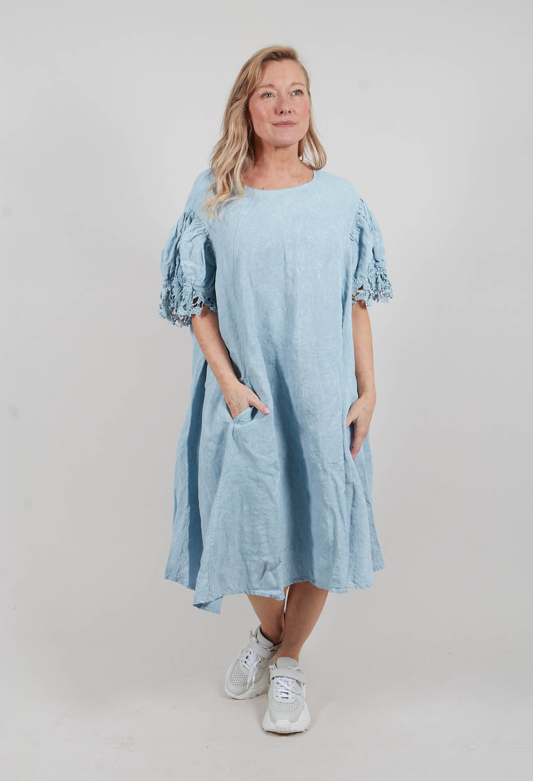 Lace Trim Dress in Sky Fog - 2670905