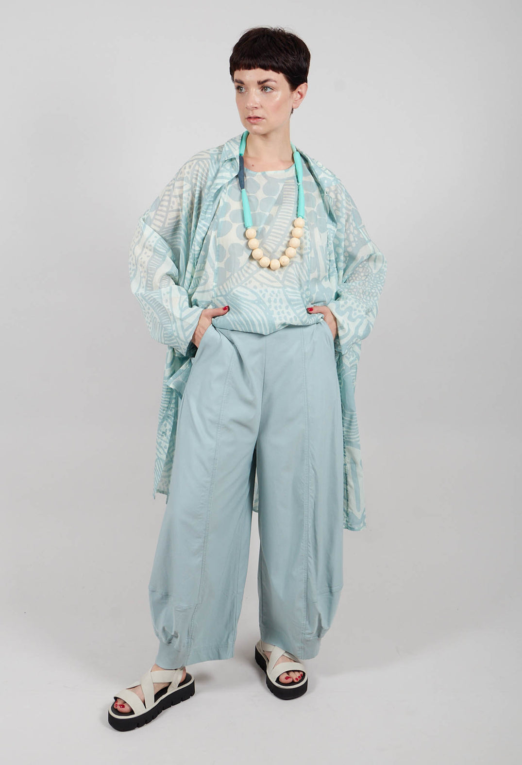 Pull On Stretch Fit Trousers in Mint - 3280107