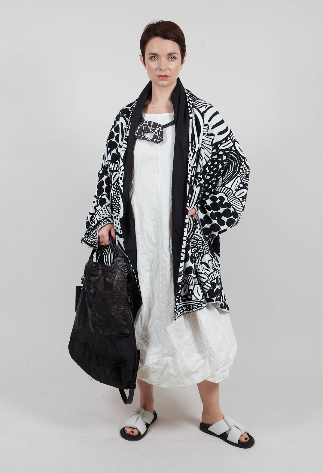 Open Front Longline Jacket in Black Print - 3291110