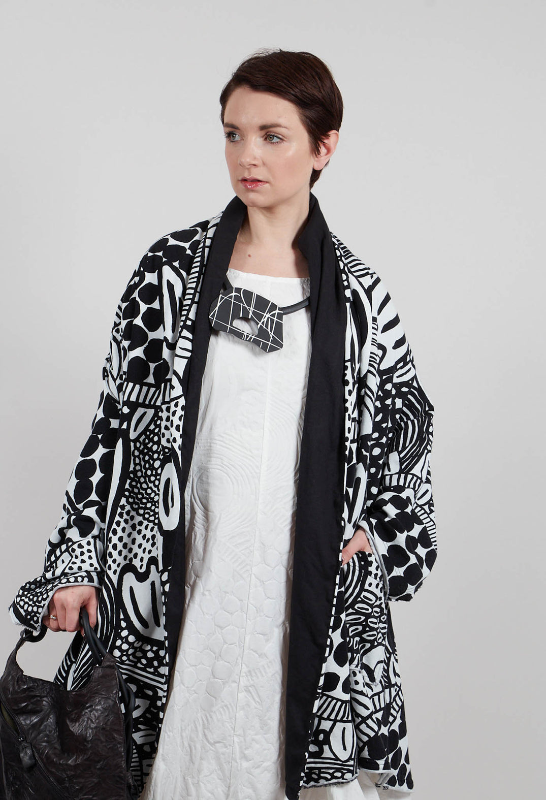 Open Front Longline Jacket in Black Print - 3291110
