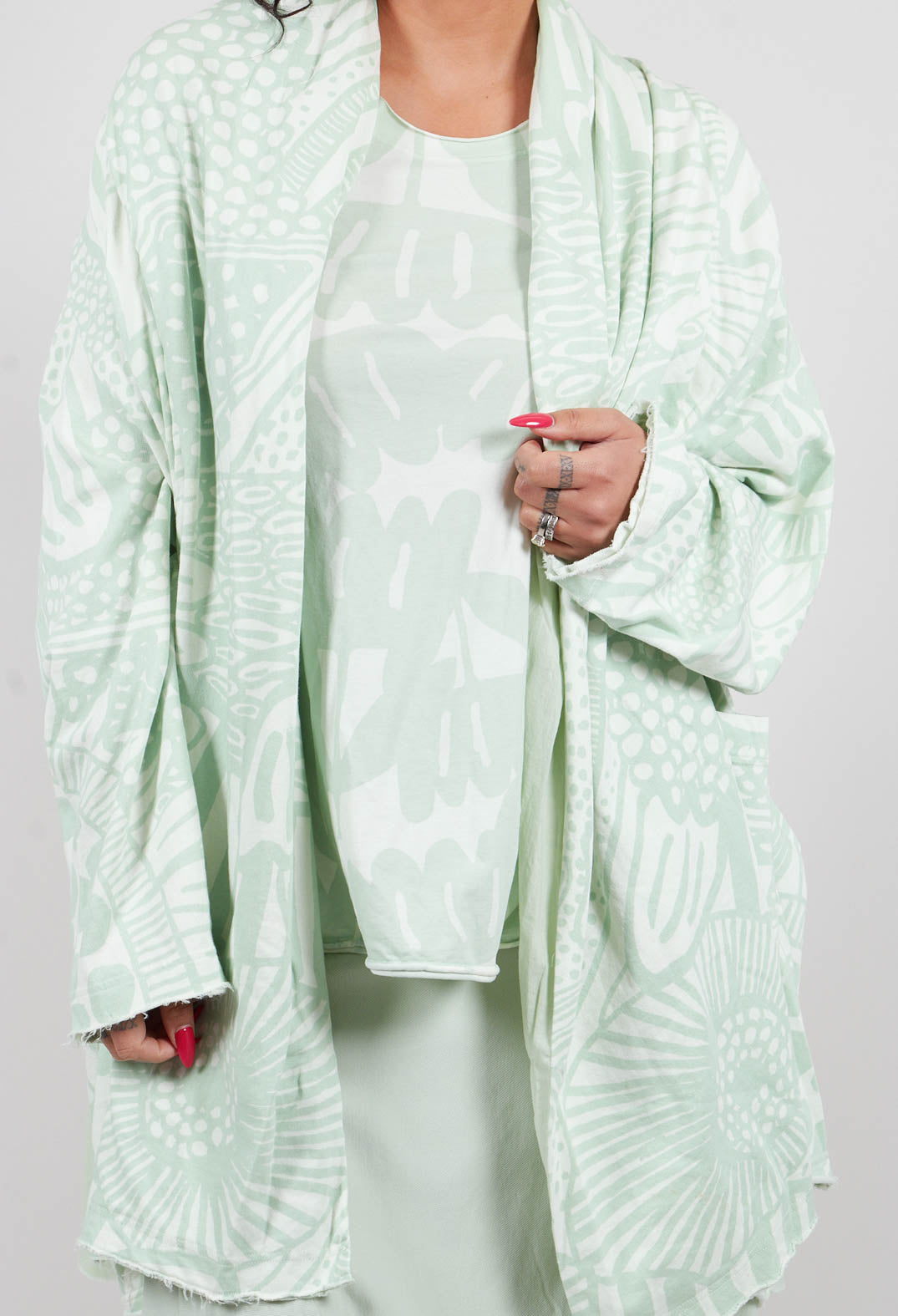 Open Front Longline Jacket in Lime Print - 3291110