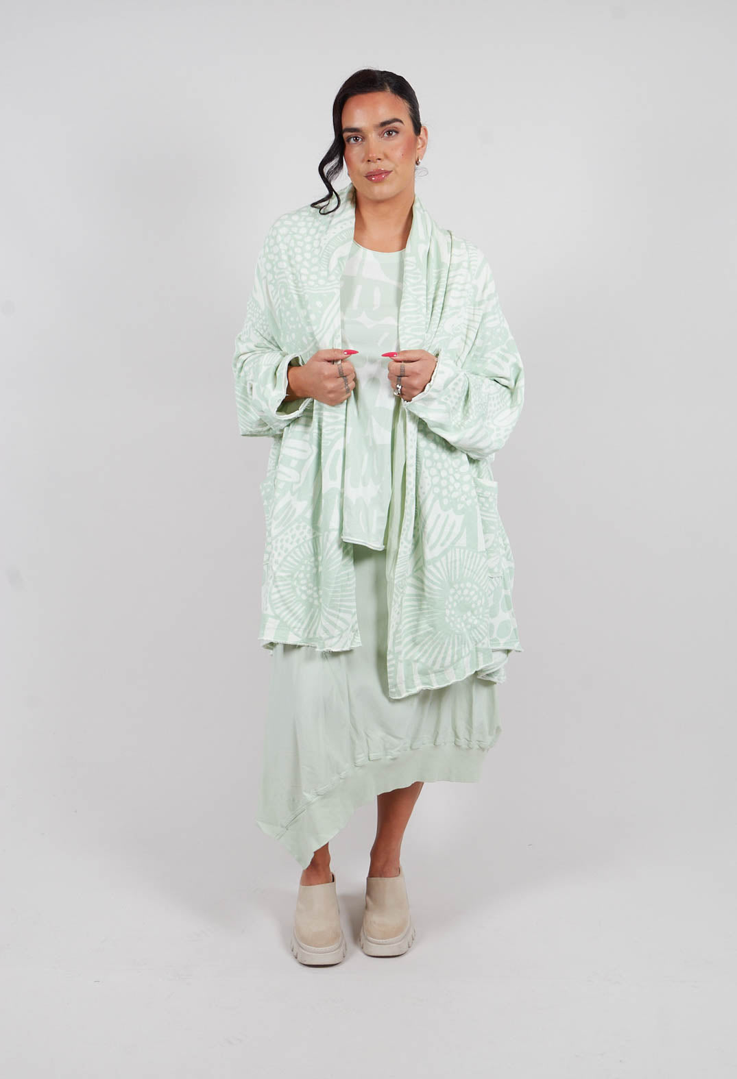 Open Front Longline Jacket in Lime Print - 3291110