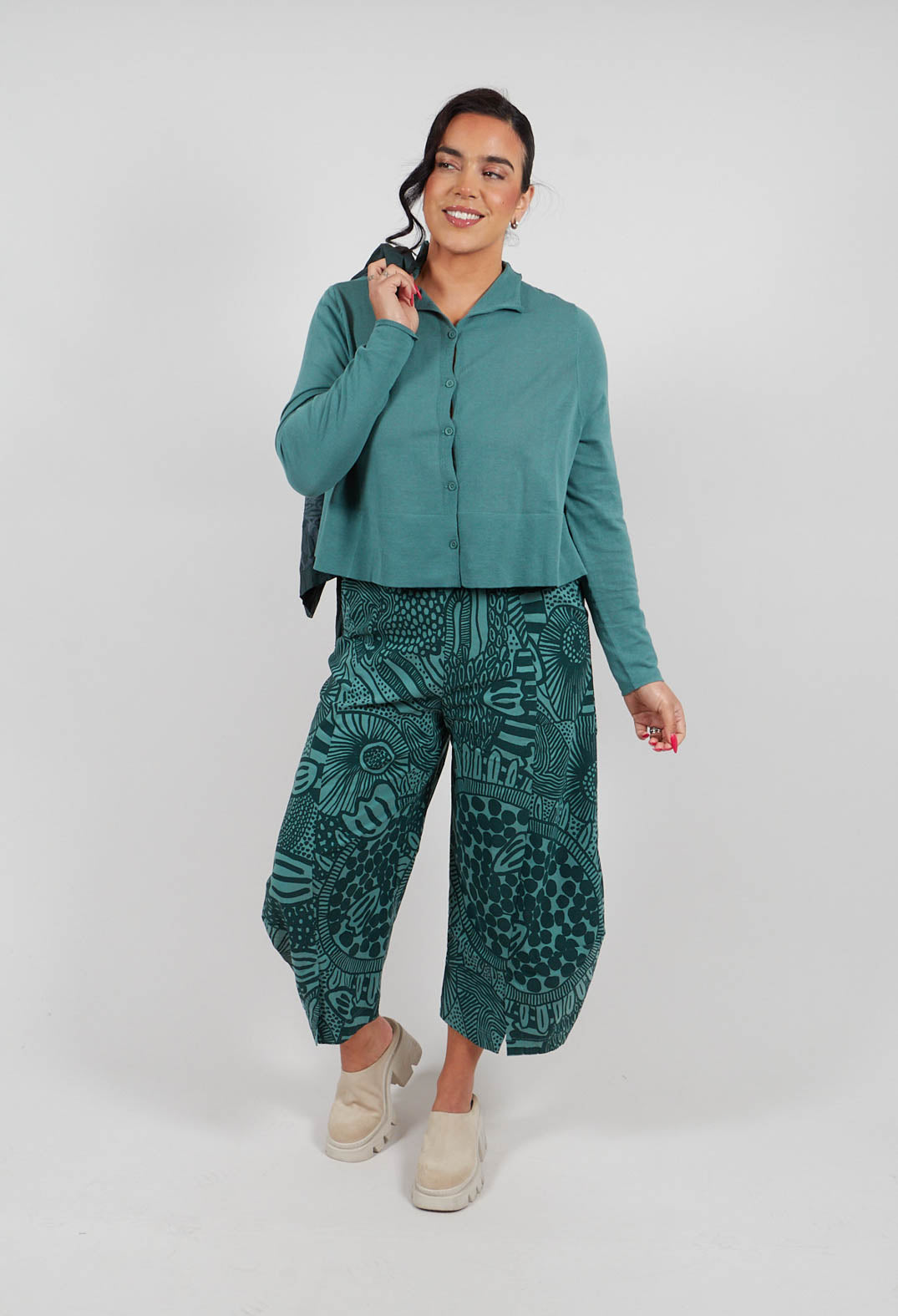 Cotton Knit Short Cardigan in Grass - 3337112