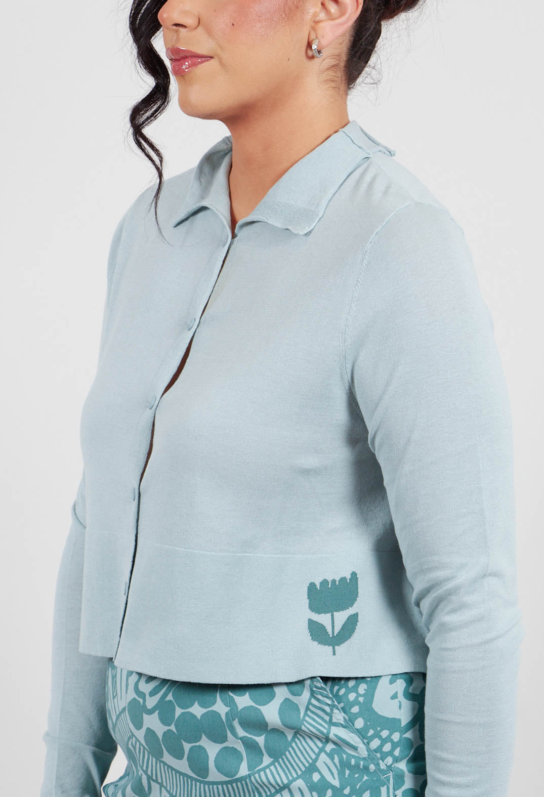 Cotton Knit Short Cardigan in Mint - 3337112