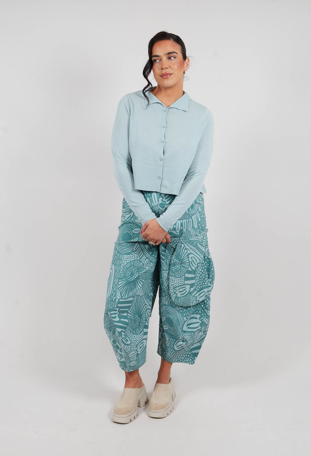Cotton Knit Short Cardigan in Mint - 3337112