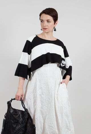 Cotton Knit Cropped Jumper in Black Off White Stripe - 3330703