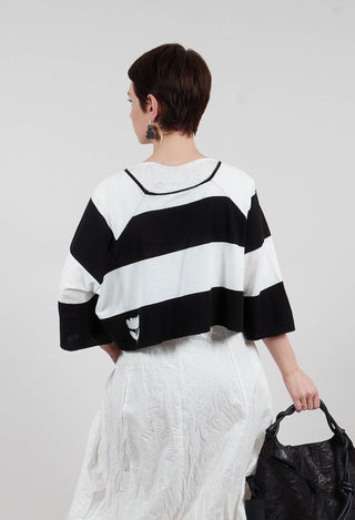 Cotton Knit Cropped Jumper in Black Off White Stripe - 3330703