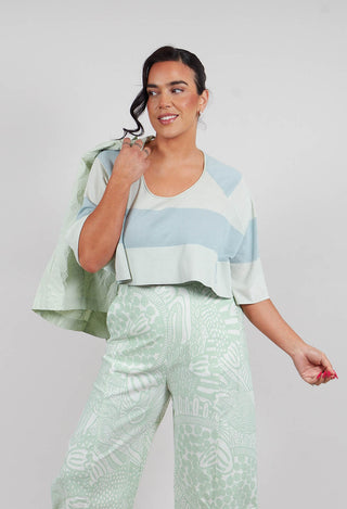 Cotton Knit Cropped Jumper in Lime Mint Stripe - 3330703