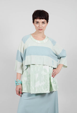 Cotton Knit Cropped Jumper in Lime Mint Stripe - 3330703